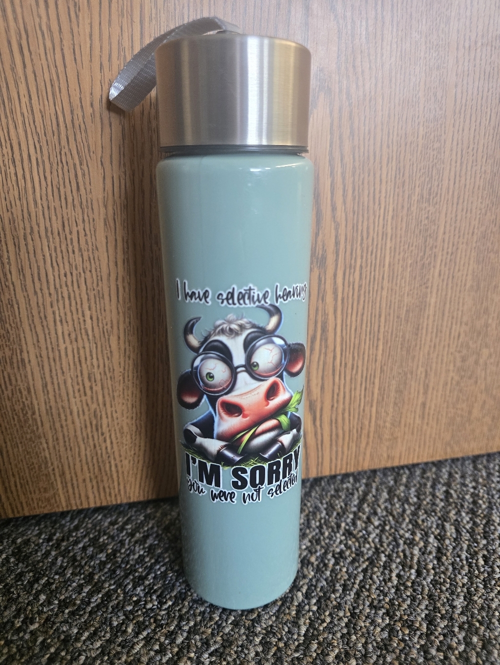Mint Green Cow Graphic Stainless Water Bottle